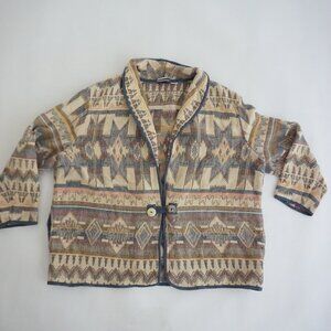 Vintage Fashion Bug Tan Aztec Southwestern Pattern Cotton Western Jacket 26/28